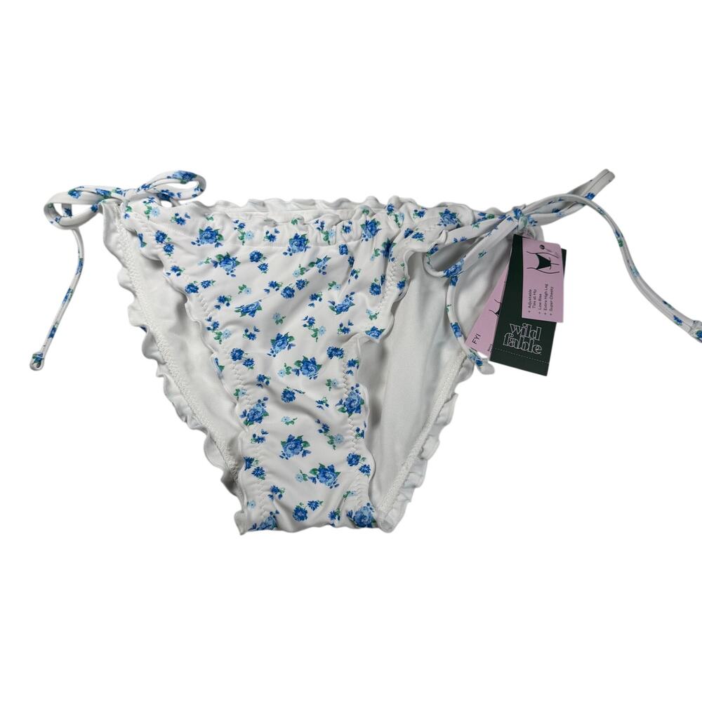 Wild Fable Bikini Bottom Women's Small White Blue Floral Low Rise Cheeky NWT